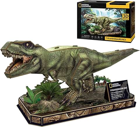 National Geographic - Puzzle 3D Tiranosaurio Rex, Puzzle Dinosaurios Juguetes, Puzzle 3D Niños 8 Años o Más, Dinosaurio Puzzle T Rex, Juegos de Dinosaurios  