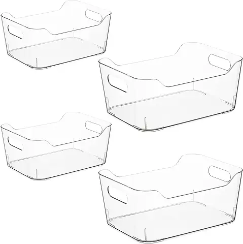 Navaris Cajas Organizadoras para Nevera - Set 4X Caja Transparente en Dos Tamaños para Frigorífico Despensa Latas Cajones - 4X Organizador de Cocina  