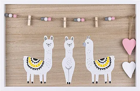 Navaris Marco de Fotos Infantil - Cuadro 3D para 3x foto con Cuerda y Pinzas de Colgar - Para Pared y mesa - Diseño Original de Alpacas - 43 x 28 CM  