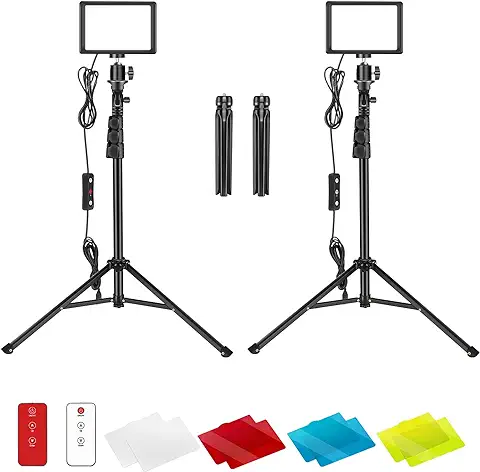 Neewer 2 X Luz de Vídeo LED USB de Regulables 5600K con Soporte de Trípode Profesional y Filtros de Color para Grabación en Ángulo Bajo, Luminación de Videoconferencia/Juegos/Youtube/Fotografía  