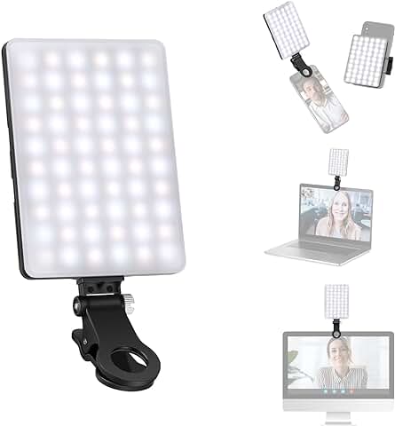 NEEWER LED Luz Selfie con Clip Frontal y Trasero para Tel/Portátil, Alta Potencia 60 LED 2000mAh Recargable CRI 95+,3 Modos,Luz Portátil con Clip Zoom Call TikTok Video Luz de Relleno(NL-60AI)  