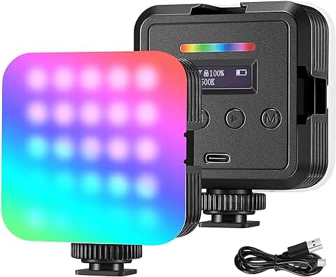 NEEWER Luz de Vídeo RGB Magnética, Luz de Cámara LED RGB61 a Todo Color de 360° con 3 Monturas de Zapata Fría/CRI 97+/20 Modos de Escena/2500K-8500K/2000mAh Luz Portátil Recargable para Selfie  