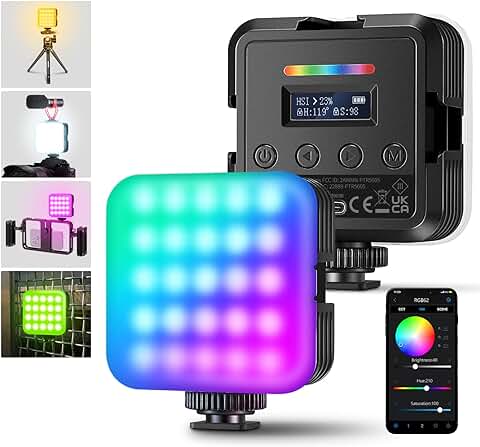 NEEWER RGB62 Magnético RGB Vídeo Luz con Control de App Actualizado, 360 ° a Todo Color LED Cámara Luz con 3 Zapatas Frías CRI97 + 2500K-8500K 17 Escenas 2000mAh Recargable Portátil Foto Iluminación  