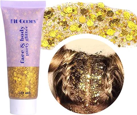 Neteson Body Glitter Gel Lentejuelas de Sirena con Purpurina Líquida Chunky Glitter Maquillaje Festival Purpurina Cara Cosmético para el pelo Labios Uñas 50ml (Dorado)  