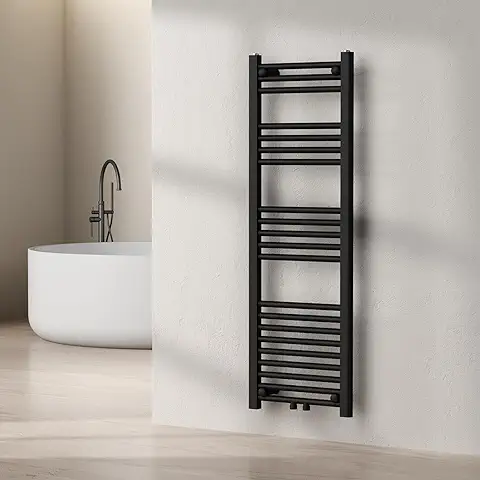 [neu.haus] Radiador Toallero Mural Potencia 425 W Secatoallas con 21 Tubos Calentador de Toallas Modo Agua Caliente para Espacios Reducidos Acero 120 x 40 cm - Negro  