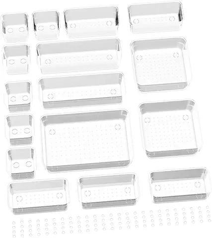 Newaner 16 Piezas Organizador Cajones, 5 Tamaños Almacenamiento para Separado Cajones, Antideslizante Organizadoras Maquillaje Cajas, para Tocador, Escritorio, Baño, Cocina (transparente)  