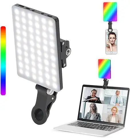 Newmowa RGB LED Video Light para IPhone/Tablet/Laptop, 360° Full Color CRI95+ Regulable 2500K-8500K Panel de luz LED, 2000mAh Recargable Luz Portátil para Selfie, Maquillaje, Videoconferencia  