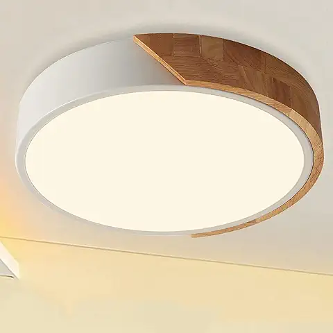 NICEME 24W Lamparas de Techo Madera Redondo,Madera Moderna LED Luces de Techo 4500K Blanco Neutro,Φ30cm Para Cocina Sala de Estar Dormitorio Pasillo Comedor  