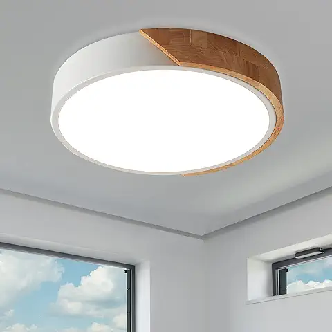 NICEME 24W Lamparas de Techo Madera Redondo,Madera Moderna LED Luces de Techo 6500K Blanco Frío,Φ30cm Para Cocina Sala de Estar Dormitorio Pasillo Comedor  