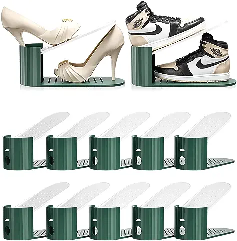 NIUQIGE Juego de 10 Organizadores de Zapatos, 2 Soporte de Zapato Ajustable en Altura, Zapatero Simple, Adecuado para Mujeres y Hombres, Ahorra Espacio  