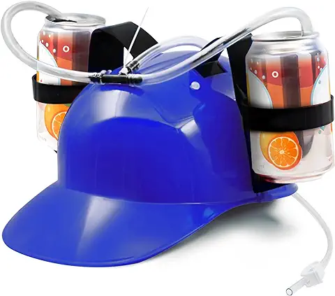 Novelty Place Drinking Helmet - Casquillo Ajustable para Titular de la Lata Bebedero Sombrero - Paja para Refresco de Cerveza - Fiesta Diversión Gadgets de Bebidas (Azul)  