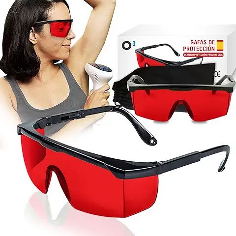 O³ Gafas Laser Depilación - Gafas de Protección para Depilación HPL/IPL/Luz Pulsada Con Funda - Gafas De Seguridad Para Protección de Ojo 1 Color Rojo  