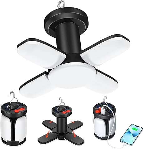 Olycism Lámpara Solar de Camping 4500 mAh Linterna de Camping USB Recargable 6 Modos SOS Resistente al agua y Recargable por USB Lámpara de Solar para Exteriores Lectura Emergencia  