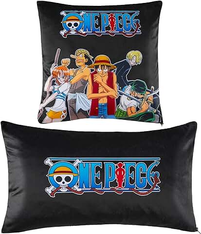 One Piece Funda Cojín - Set 2 Decoración 50 x 30 cm y 35 x 35 cm - Cojines para Niños - Regalos Navidad  