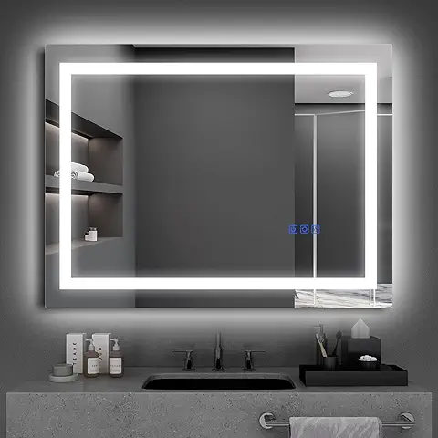 Oraymin Espejo de Baño con Luz LED 60 x 80 cm Antivaho, Espejo Baño LED con Interruptor Táctil, Regulable, 3000K-6000K Blanco Frío a Blanco Cálido, Función de Memoria, IP54 Espejo de Baño con LED  