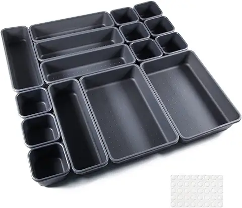 Organizador Cajas 16 pcs Baño Plastico Separadores de Cajones Cocina, de Maquillaje, Escritorio, Bandejas para Dormitorio, Joyas, Oficina  