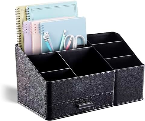 Organizador Escritorio, Organizador de Maquillaje con Subcompartimento, Almacenamiento Maquillaje, Organizador Baño o Mesita de Noche, Makeup Organizer (Negro)  