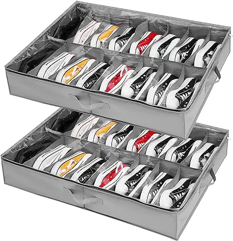 Organizador Zapatos Debajo Cama 2 Pcs, para 32 Pares de Zapatos, Almacenaje, Organizar para Parte Superior del Armario, Cajas con Ventana Transparente  