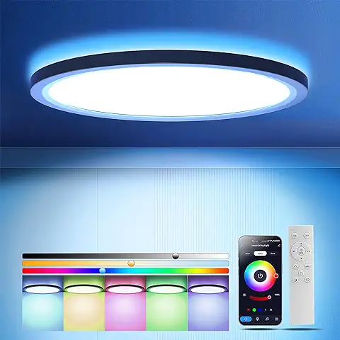 OTREN Plafon LED Techo RGB 36W, Regulable Lámpara de Techo con Mando a Distancia, 3240LM Luz Panel para Baño, Salón, Dormitorio, Cocina, Oficina, Redonda, Ø30CM  