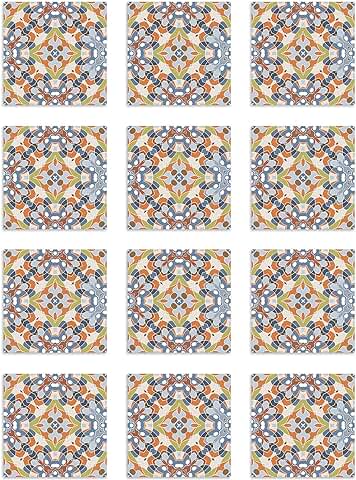 Panorama Azulejos Adhesivos Cocina Baño Pack de 24 Baldosas de 20x20 cm Azulejo Oriental Original - Vinilos Cocina Azulejos - Revestimiento de Paredes - Cenefas Azulejos Adhesivas  