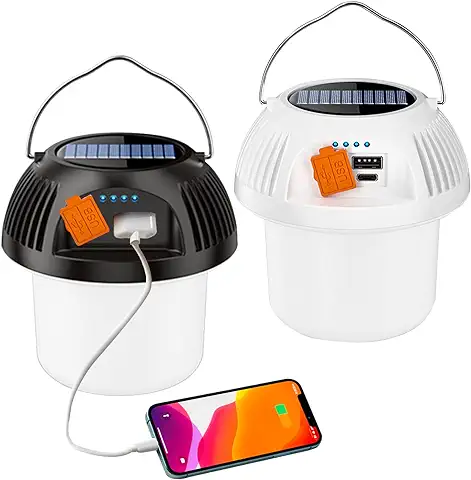 Paquete de 2 Luces Solares para Acampar, Recargable USB LED Portátil, Linterna de Hongos, Impermeable, 3 Modos, Lámpara de Banco de Energía para Senderismo, Pesca, Caza, Emergencia  