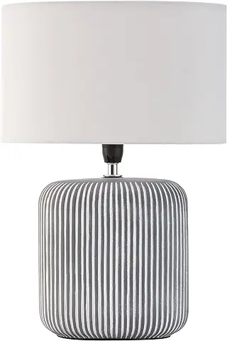 Pauleen Table Luminaire 48218 Luminaria de Sobremesa Pure Shine, Máx. 20 W, Hecha a Mano, Gris, Blanco, Lámpara para Mesita de Noche Estilo Boho, Tela, Cerámica, E14  