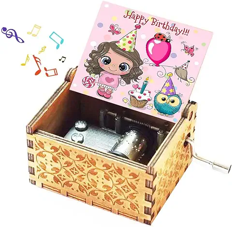 PeaMirmy Caja de Música de Madera de Feliz Cumpleaños Caja de Música de Manivela de Madera Tallada Regalo de Cumpleaños Musical para Madre/Padre/Hija/Hijo/Regalo de Amigo (Little Girl)  