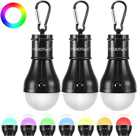 PEMOTech Lámpara Camping, 3 Bombillas RGB, Accesorios de Camping,Impermeable, Portátil, Adecuado para Acampar al Aire Libre, Senderismo, Reuniones, Emergencias.  