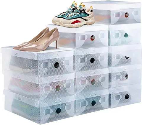 PERFETSELL 12 Organizador Zapatos Cajas Zapatos Transparentes Apilables Cajas Plástico Duro para Guardar Zapatos Organizador Zapatos para Armario Cajas Almacenaje Zapatos para Talla 39 27.6x18.5x9.5cm  