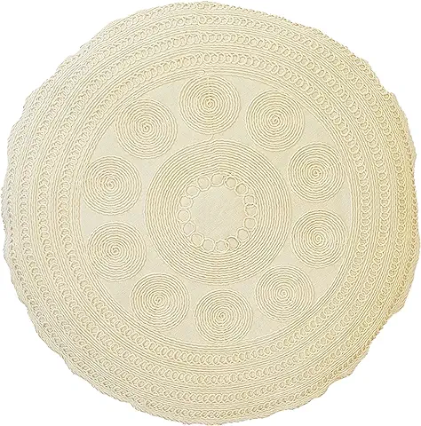 PETIT ALO Cojín Redondo con Relleno Beige Bordado Ganchillo 40 cm Cojín con Relleno Incluido Decorativo Circular para Habitación Salón o Jardín Cojín Ibicenco  