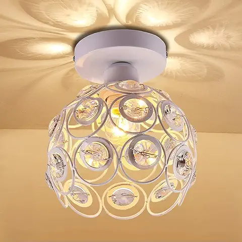 PETITES ECREVISSES Moderno Lámpara de Techo de Cristal 20cm Plafón E27 Iluminación Dormitorio Sala de Estar Baño Pasillo (Blanco)  