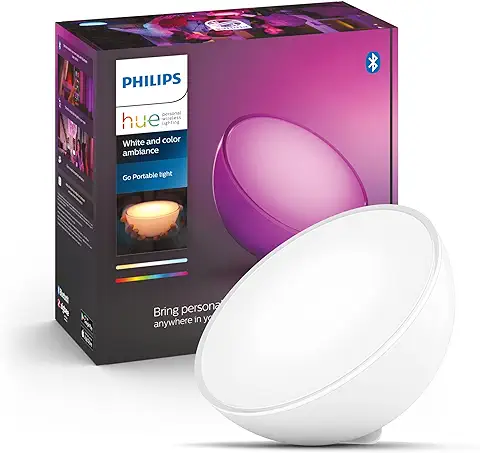 Philips Hue - Lámpara de mesa Inteligente Hue Go, Luz Blanca y de Colores, Portátil, con Batería, Compatible con Alexa y Google Home, Blanca  