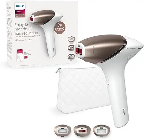 Philips Lumea Depiladora Luz Pulsada IPL Serie 9000 con Tecnología SenseIQ, 3 Accesorios para el Cuerpo, la cara y Zonas de Precisión, con Cable (modelo BRI955/00)  