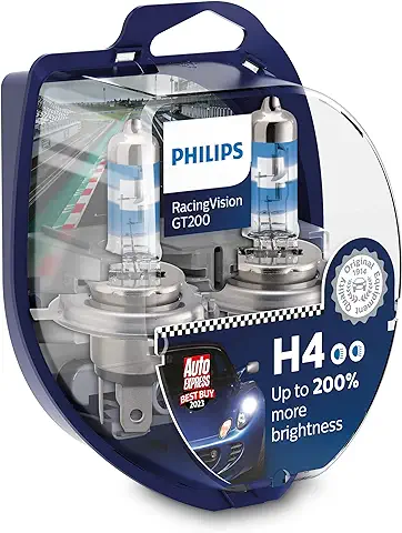 Philips RacingVision GT200 H4 Bombilla para Faros Delanteros +200%, set de2  