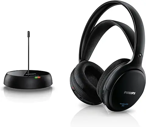 Philips SHC5200 Auriculares TV Inalámbricos, Supraaurales HiFi (Altavoz 32 mm, Transmisión Inalámbrica por FM, Banda Interior Auto-Ajustable, Completamente Recargable) Negro  