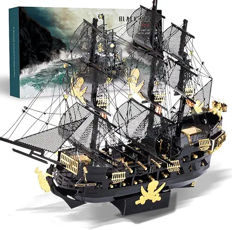 Piececool Puzzle 3D Maqueta Metal, Black Pearl Nave Pirata Maqueta Barco Puzzles 3D Maquetas para Montar, Maquetas para Construir Adultos y Adolescentes  