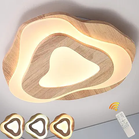 Plafón LED De Madera | Nubes Ø45cm 35W 2800lm | Plafón Regulable Para Dormitorio Infantil 3000K-6000K | Lámpara De Salón Con Pantalla Acrílica En Forma De Corazón | Lámpara De Techo Infantil Redonda  