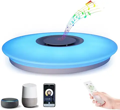 Plafón LED Inteligente de 36 W con Mando a Distancia y Altavoz Bluetooth, Regulable, Cambio de Color, Compatible con Alexa y Google Home, 2800 lm, 40 cm de Diámetro [clase Energética A]  