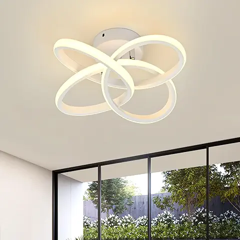 Plafon Led Techo,36W Moderna Lámpara de Techo,Diseño Flor Luz de Techo,3900LM Blanco Cálido 3000K Plafones Techo,lamparas Techo Para Comedor Corredor Baño Cocina Dormitorio Pasillo,Dia 31cm Blanca  