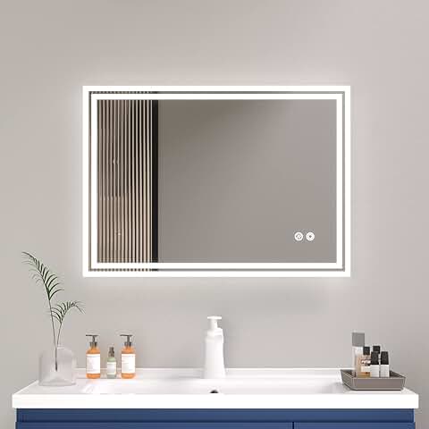 Plumbsys Espejo de Baño con luz led 100x70cm, Antivaho, Interruptor Táctil, Dimmable, 3 Colores de Luz, Instalar Horizontal/Vertical  