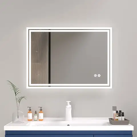 Plumbsys Espejo de Baño con luz led 80x60cm, Antivaho, Interruptor Táctil, Dimmable, 3 Colores de Luz, Instalar Horizontal/Vertical  