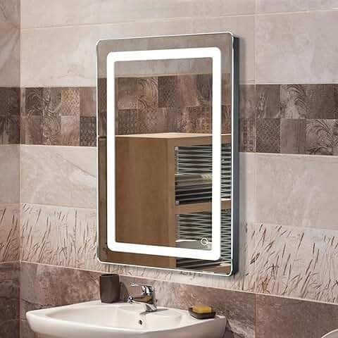 PopSpark, Espejo de Baño Colgante sin Marco, con luz led, Espejo de Maquillaje Personalizado (70 × 50 cm)  