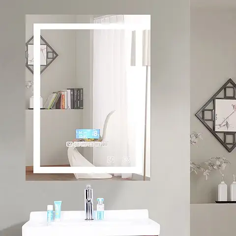 POPSPARK Espejo de Baño LED con Sensor de Movimiento, con Bluetooth, Iluminado Regulable, Espejo de Maquillaje Montado en la Pared, Antivaho IP67 Impermeable Vertical y Horizontal,60 * 80cm  