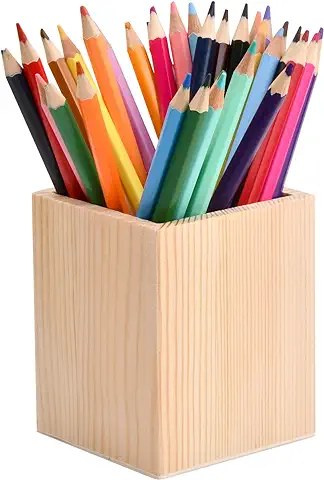 Portalápices de Madera Cuadrado, Soporte para Lápices Escritorio, Wooden Pen Holder, Organizador de Madera Multifunción para DIY Pintura Manualidades Oficina Escolar Pinceles de Maquillaje (C)  