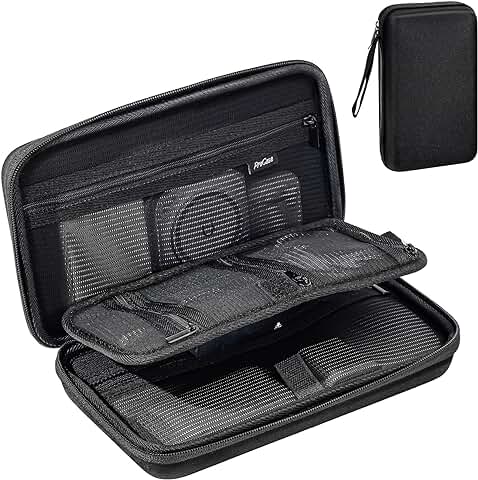 ProCase Estuche Duro de Viaje para Gadget Electrónicos, Bolsa Organizador para Accesorios Cargador Cable Memoria USB Auriculares Adaptador Batería Externa, Funda Rígida con Bolsillo de Malla –Negro  