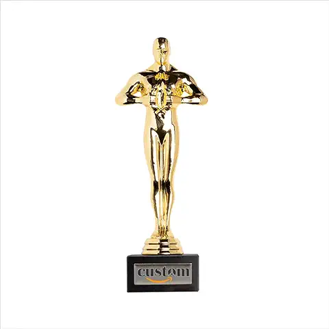 PROMO SHOP Trofeo Dorado con Base de Mármol - Personaliza Esta Estatua Color Oro Estilo Premio ÓSCAR con el Texto Que Quieras y Haz un Regalo Original y Personalizado  