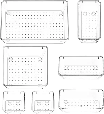 Puricon (7 Cajones de Plástico, Sistema de Ordenación, caja de tela Mesa, Oficina, Baño, Organizador de Maquillaje, Contenedor, Transparente  