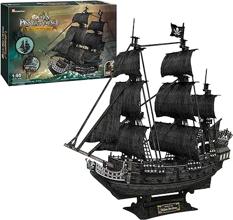 Puzzle 3D Barco Pirata Queen Anne's - Maquetas para Construir Adultos Y Niños | Maqueta Barco Puzzles 3D | Maquetas para Montar | 328 Piezas | 240 Min De Montaje  
