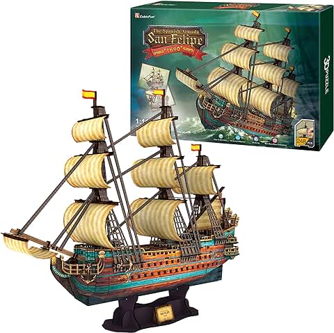 Puzzle 3D Barco Pirata San Felipe - Maquetas para Construir Adultos Y Niños | Maqueta Barco Puzzles 3D | Maquetas para Montar | 248 Piezas | 240 Min De Montaje  