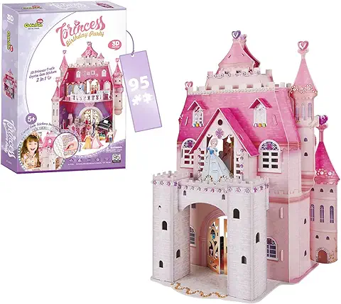 Puzzle 3D Niños - Princess Birthday Party | Castillo Princesas 95 Piezas | 3D Puzzle 44,2 Cm | Puzle 3D 524 Pegatinas | Puzzles 3D 5 Años O Más | 2 En 1  